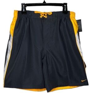 Nike Water Shedding Mesh Lined Swim Trunks (Size: L, Color: Grey/Orange/White)